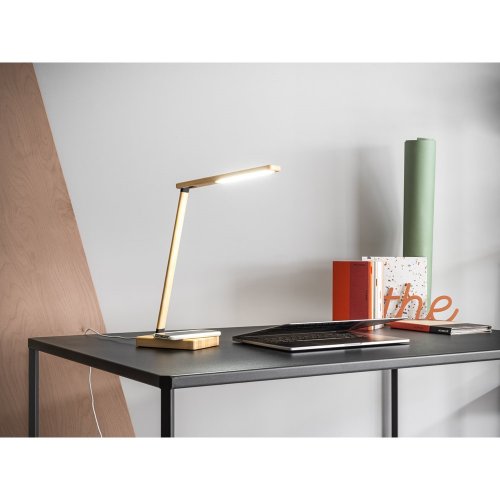MOREY. Bambusová skladacia stolová lampa s bezdrôtovou nabíjačkou
