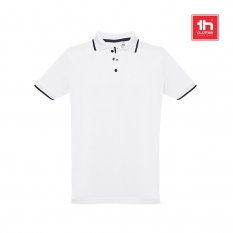THC ROME WH. Pánské dvoubarevné bavlněné polo triko. Bílá barva